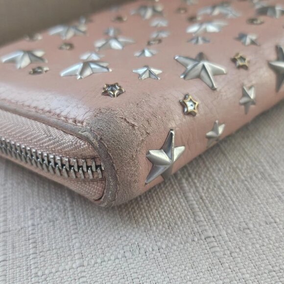 Jimmy Choo Clutch Nellie Star Studded Leather Zip Around Long Wallet Made Italy - Picture 4 of 12
